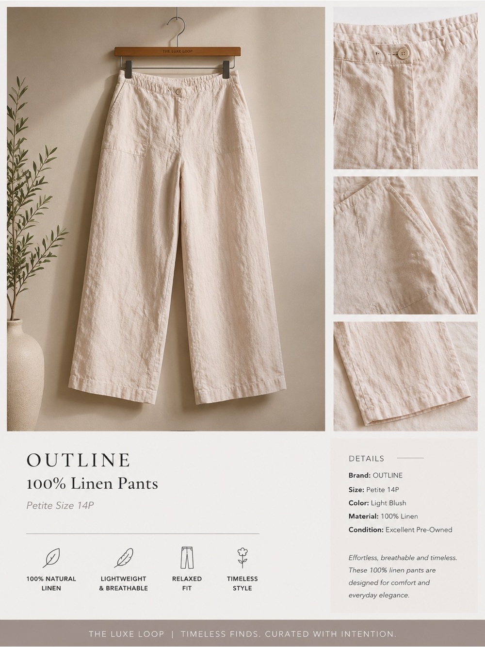 Outline 100% Linen Wide-Leg Pants in Light Blush